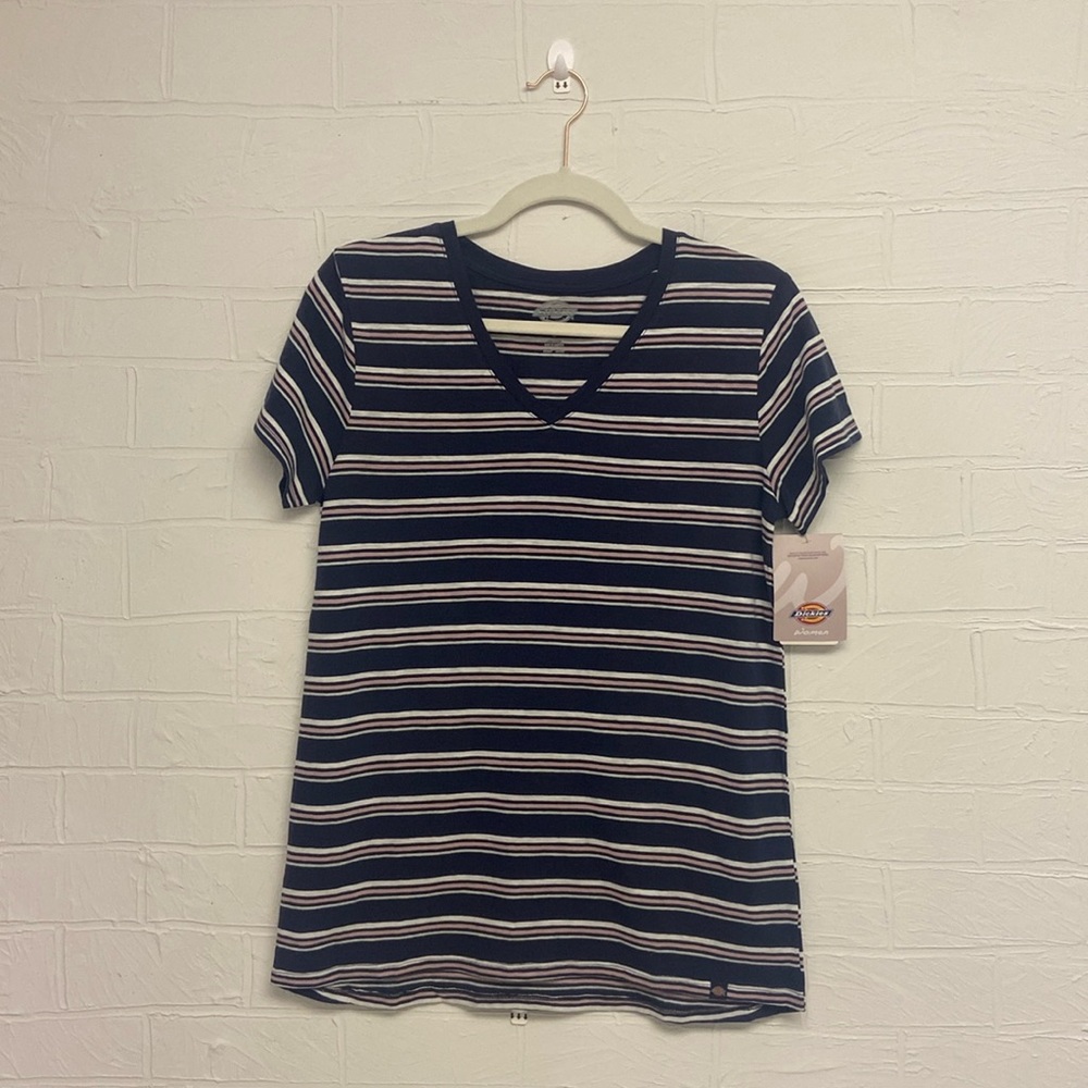 NWT Dickies navy,pink and white striped tee. Great Layering tee! Weekend casual!